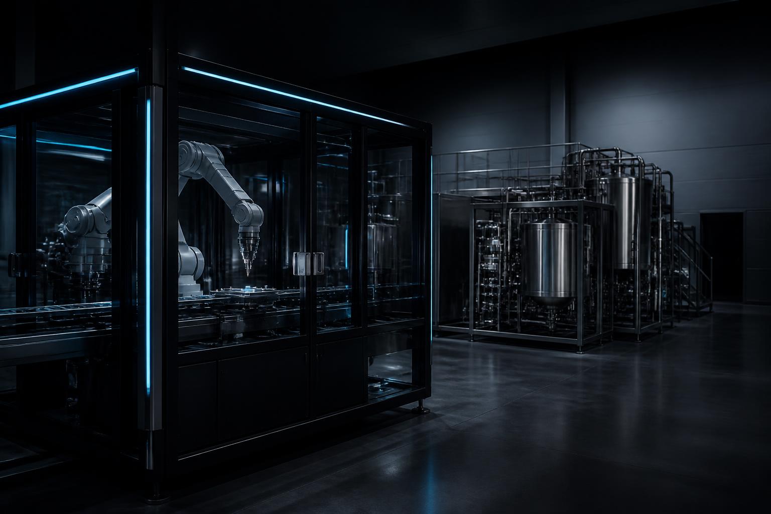 Automated production cell and process equipment inside a modern manufacturing plant